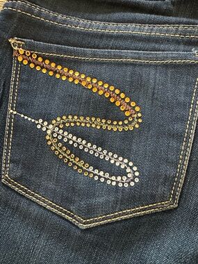 Seven 7 Dark Blue Boot Cut Jeans with Gold & Silver Stud Detail